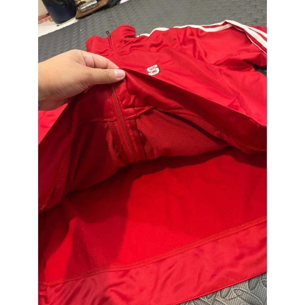 Adidas Track Jacket Mens XL Red NC State‎ Wolfpack Full Zip 3 Stripe Sportswear